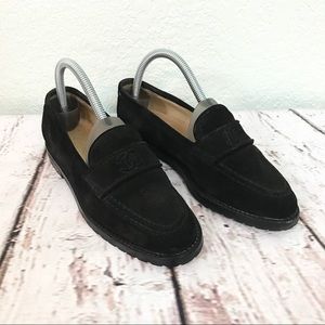 CHANEL vintage 90s black suede loafers